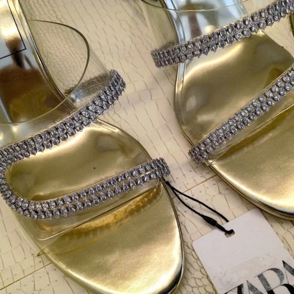 💋 Zara Gold Heels with Rhinestones *NEW 39 - Picture 3 of 10